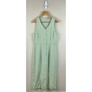 L.L.BEAN Vtg Dress Sz Sm Sleeveless Button Front 100% Linen Minimalist Lagenlook